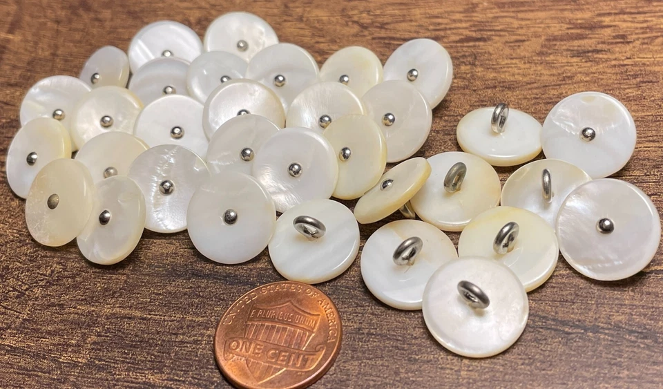 8 PC ONLY Vintage Iridescent Off-white MOP Pin Shank Buttons 15mm 9/16" 14941 - Image 3 of 3