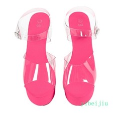 Womens Super High Heel Sandal Ankle Strap Clear Transparent Platform Party Shoes