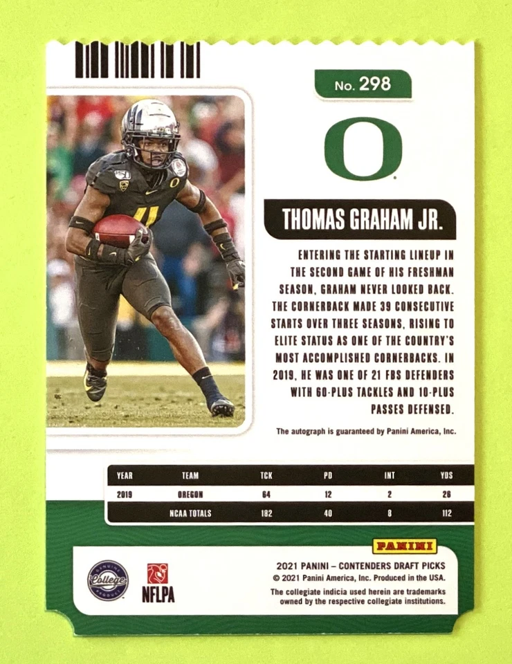 2021 Panini Contenders Draft Picks Ticket Stub Thomas Graham RC AUTO #/4 Ravens - Image 2 of 2