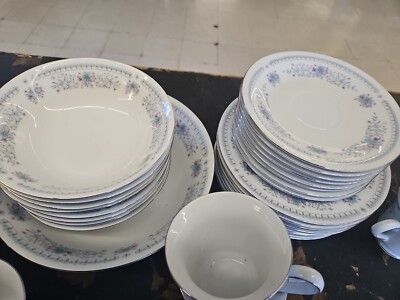 Cielo Fine China Celeste Dishes Set 7 Cups, 8 Each Of Bowls Plate Saucer 32pc