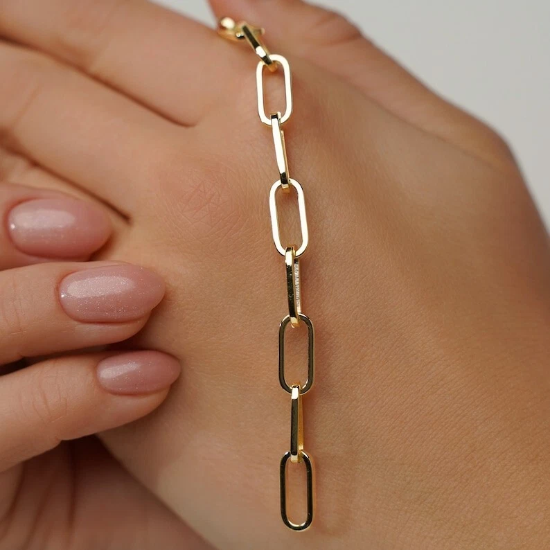 Paperclip 6mm Chain 18k Gold Plated 925 Sterling Silver Jewelry Chain Bracelet - Image 4 of 4