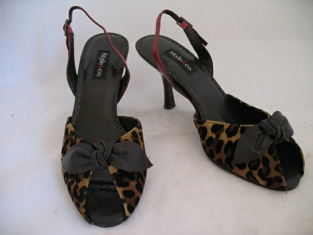 Nuevo Estilo & Co Mujer Zapatos Tacones Altos Sandalias con Cordones Punta Abierta 6 Estampado Animal Foto 2 de 4