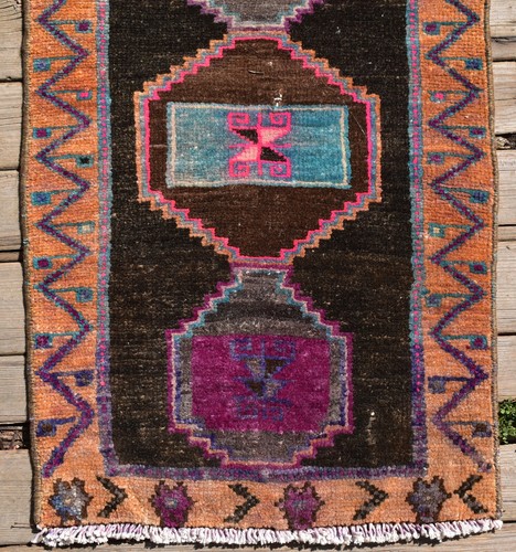 Mini alfombra turca Kilim 18""x41"" tejida a mano Kirsehir 48x105 cm alfombra de puerta - Imagen 3 de 6