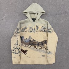 Vintage Lauren Ralph Lauren Sweater Womens M Hand Knit Lambswool Sled Dogs