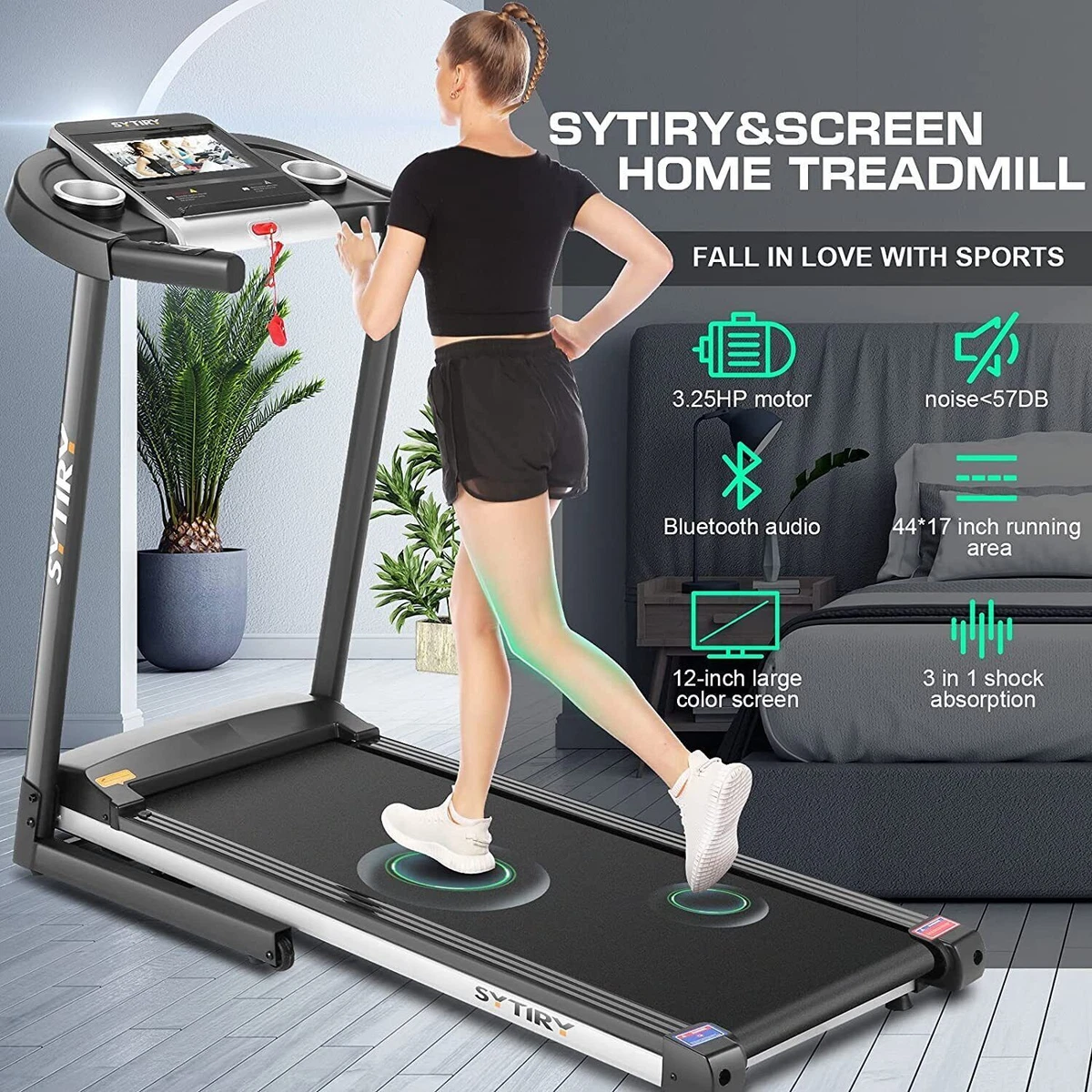 3.25HP Electric Treadmill Folding Home Running Machine With Large Screen Workout