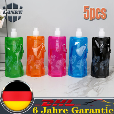 5x Faltbare Flexible Trinkflasche 0,5l Wasserflasche Sportflasche für Sport neu