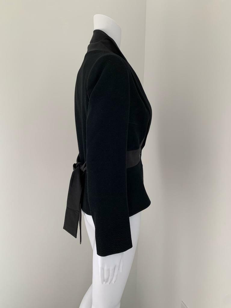 VALENTINO Black Wool Blend faille Silk Satin Trim Rear Tie