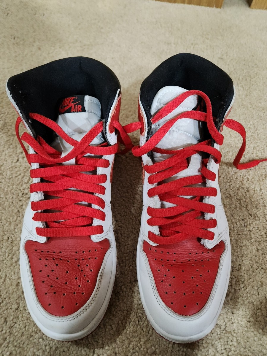 Preowned Nike Men Air Jordan 1 Retro Hi OG White Red Sneakers Size