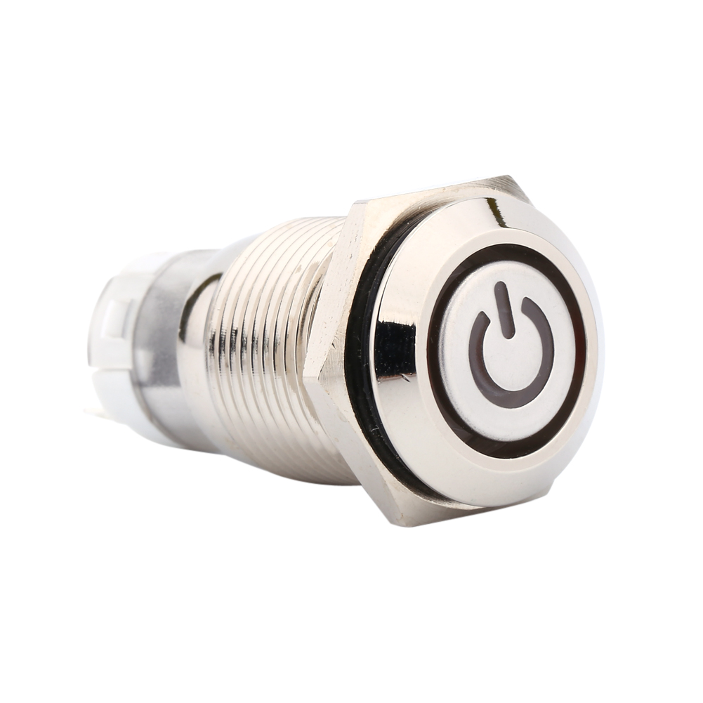.Auto 16mm 1NO 1NC Connection 12V Metal LED Toggle Switch Latching Push Button