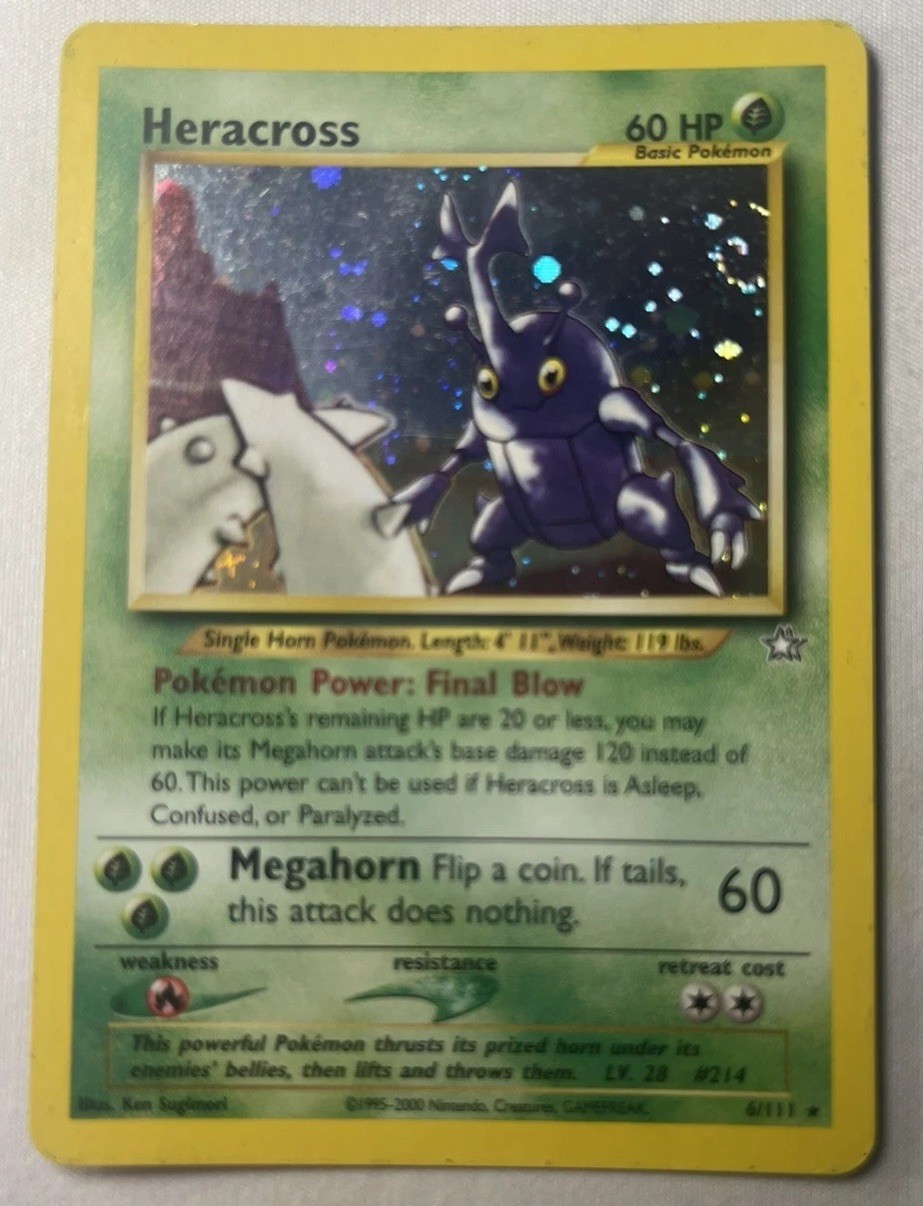HERACROSS 6/111 Neo Genesis HOLO Pokemon Card Rare Swirl.