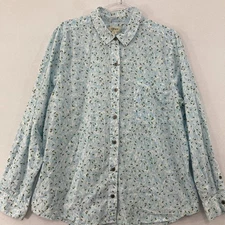 Style & Co Shirt size XL Blue Leaf Print Cotton Button Down Office Preppy Comfy