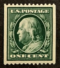 brimar: US Scott #385 Mint (MNH, OG, VF+) FRANKLIN 1¢, NH, Centered, SCV $100
