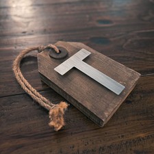 Rustic Wood  Metal Wall Hanging Decor Letter  T  Farmhouse Style Tag Sign