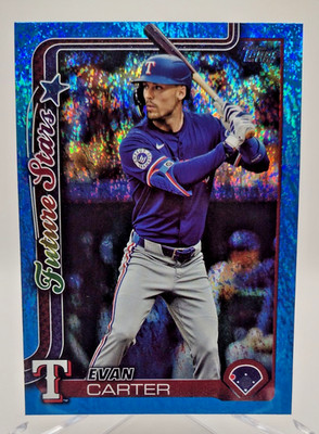 2025 Topps Series 1 Evan Carter #288 Future Stars Blue Holo Foil /150 Rangers