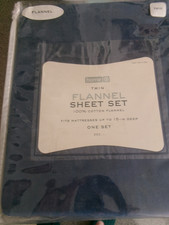 New Twin Size Flannel Sheet Set 100 Cotton Flannel Navy Blue 1200