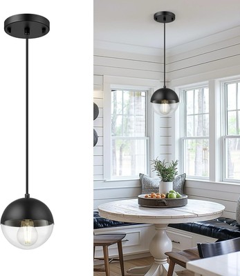 LMS Modern Pendant Light with Clear Globe Glass Matte Black