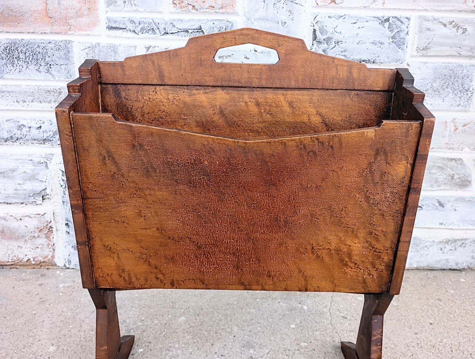 Maple Finish Magazine Rack Vintage Art Deco Bird's Eye Maple 2 Compartment Magazine Newspaper ...
