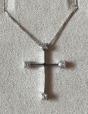 Halskette Kreuz Aus Weißgold 18kt Mit Natürlichen Diamanten Und Garantie - Bild 1 von 4