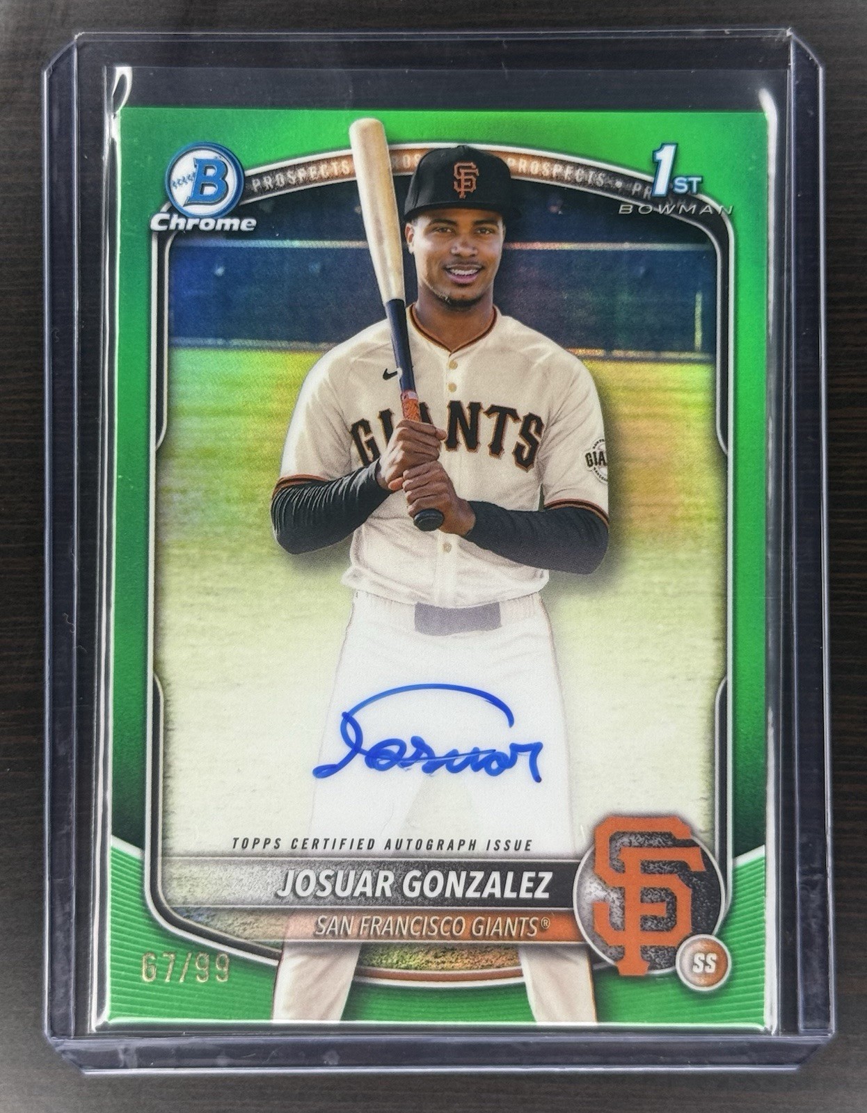 Topps 2025 Bowman Chrome Green Refractor Auto /99 Josuar Gonzalez Giants CPA-JD