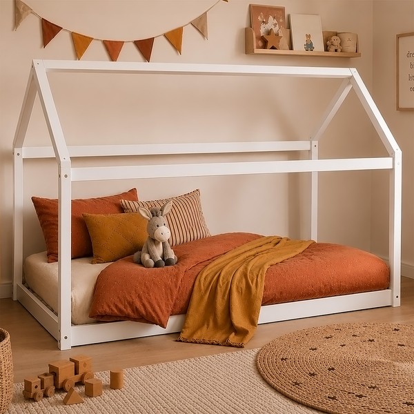 Hausbett Kinderbett 90X200 Spielbett Holz Kiefer Massiv Montessori Homestyle4U-image