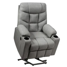 Power Lift Massage Recliner Fabric Sofa Chair w/ Remote Control Light Gray