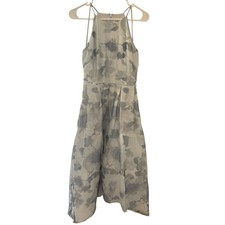 Eliza J Women's Gray/White Floral Halter Layered Midi Dress Pockets Flowy Size 4
