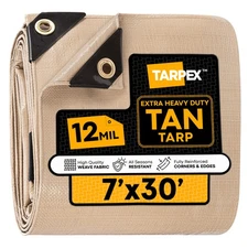 TARPEX - 12 Mil Tan Extra Heavy Duty Poly Tarp 7' x 30'