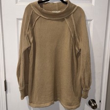 Free People We the Free Medium She's A Keeper Tan Mock Neck Sweater Oversized