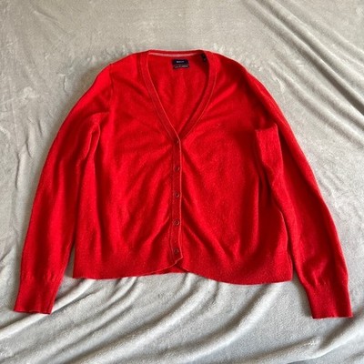 GANT Strickjacke Damen Große XL Rot V-Ausschnitt Lammwolle Knopfleiste Logo