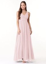 Azazie A-Line Flowy Lace Chiffon Dress Size A4 Womens Bridesmaid Blushing Pink