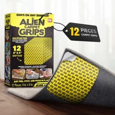 Alien Grip Rug Gripper Carpet Tape - 12pcs, 4x4 in. Anti-Slip Hardwood, Tile ...