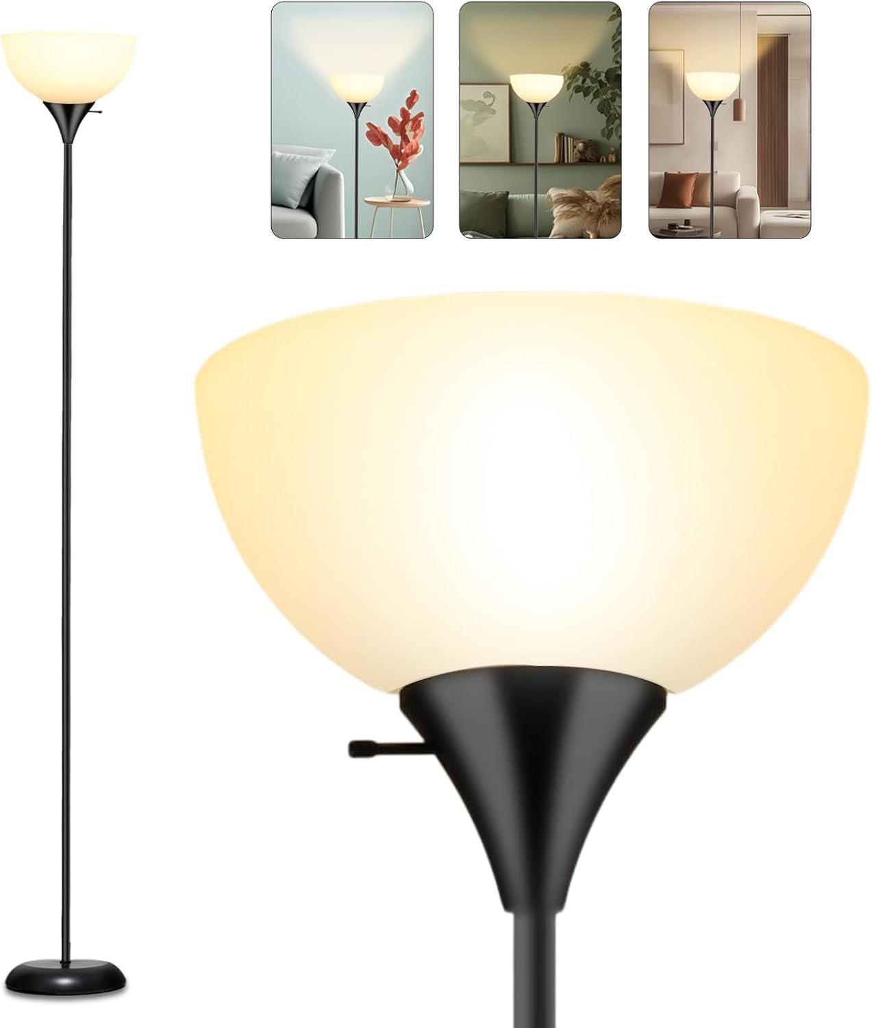 Modern LED Floor Lamp with Sturdy White Lampshade for Living Room
