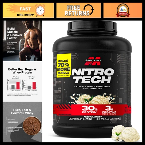 High-Protein Vanilla Cream Whey Powder - 4LB, 30g Protein per Serving, Muscle Re deal from eBay