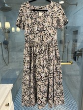 Laura Ashely Womens Floral Midi Dress 8 Vtg purple Cottagecore Prairie Tea