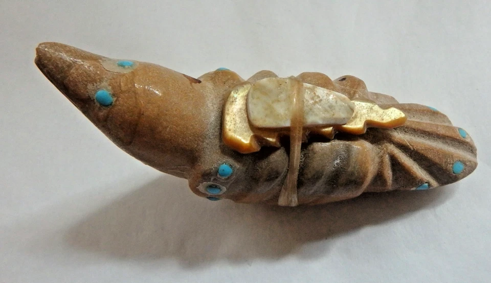 Fetiche de pájaro de mármol de piedra indígena Zuni nativo americano de Leekya Foto 3 de 4