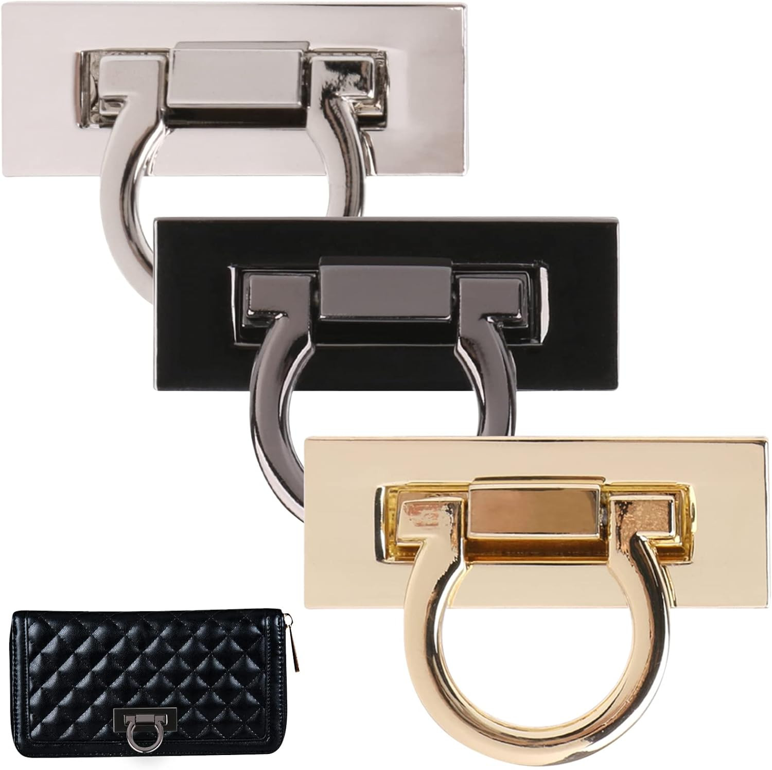 3 Pieces Twist Turn Locks for Purse Closure Clasp Lock, Clutches Locks Clip f...