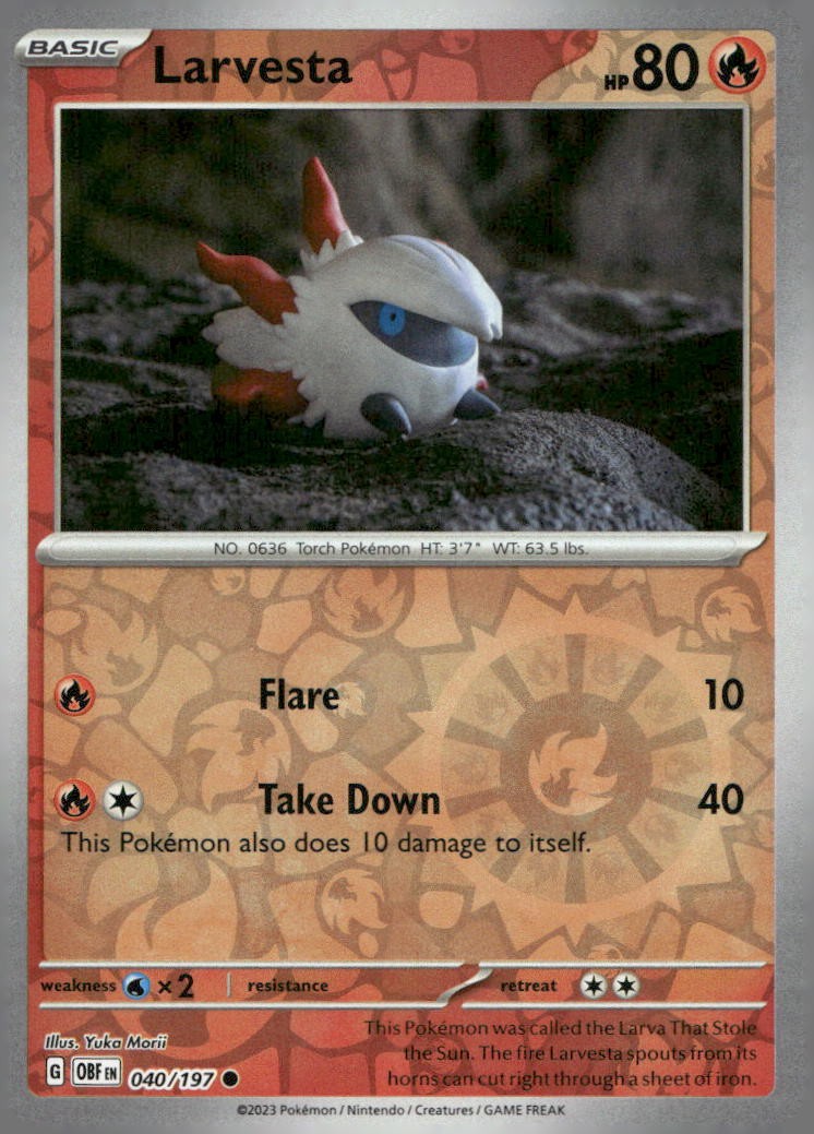 Larvesta 040/197 Common Obsidian Flames Pokemon Reverse Holo Near Mint