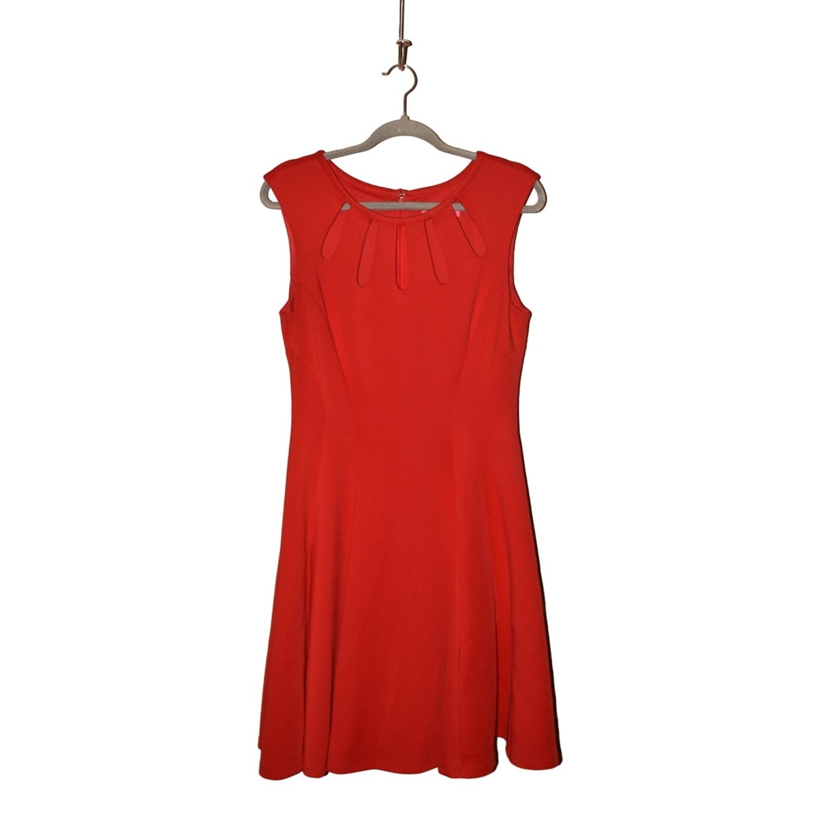 BETSEY JOHNSON $129 Scuba Knit Cutout Neck Sleeveless Fit & Flare Dress Red  10