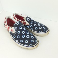 Vans Classic Slip On Shoe Canvas Mens 6.5 Womens 8 Skate Red White Blue Sneaker