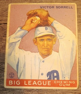 VICTOR SORRELL VINTAGE ORIGINAL 1933 GOUDEY BASEBALL CARD #15 UNGRADED POOR