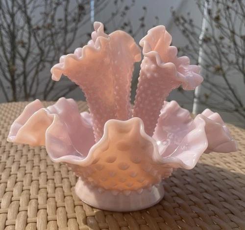 Vintage Fenton Rose Pastel Hobnail  Apartment Sized Epergne. No Damage.