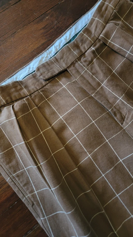 Bobby Jones Chocolate Brown Windowpane Chinos Dress Pants Size 36W 32L - Image 2 of 4