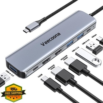Veecoona USB C Hub 7in1 Docking Station Dual HDMI 3 USB-A 100W PD