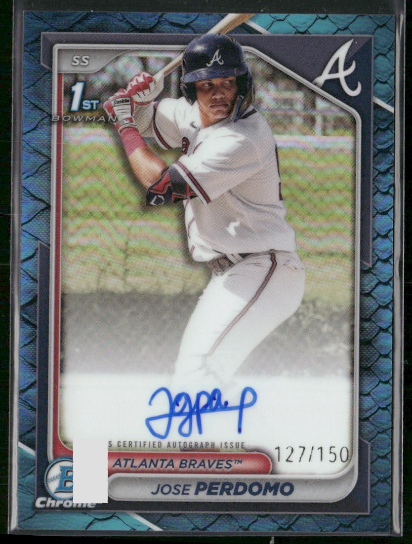 2024 Bowman Chrome Jose Perdomo Auto Reptilian Blue Refractor 1st Prospect #/150