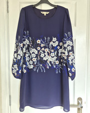 Yumi French Navy Floral Knee Length Dress Size 12