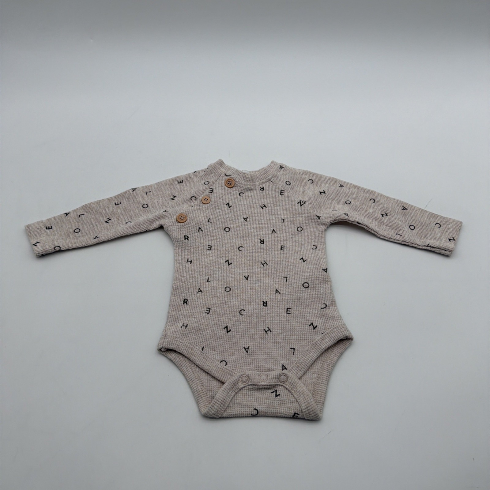 RZ By Rachel Zoe One Piece Toddler Girls Size 0/3M  Beige Logo Aop Button.#45136