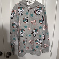 Disney Christmas Minnie Mouse Zip Up Hooded Jacket Christmas 7-8 Girls Gray