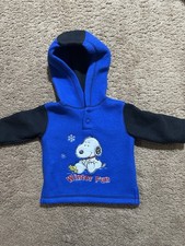 Vintage Baby Snoopy Peanuts 3/6 Mo Fleece Hooded Pullover Sweatshirt Winter Fun