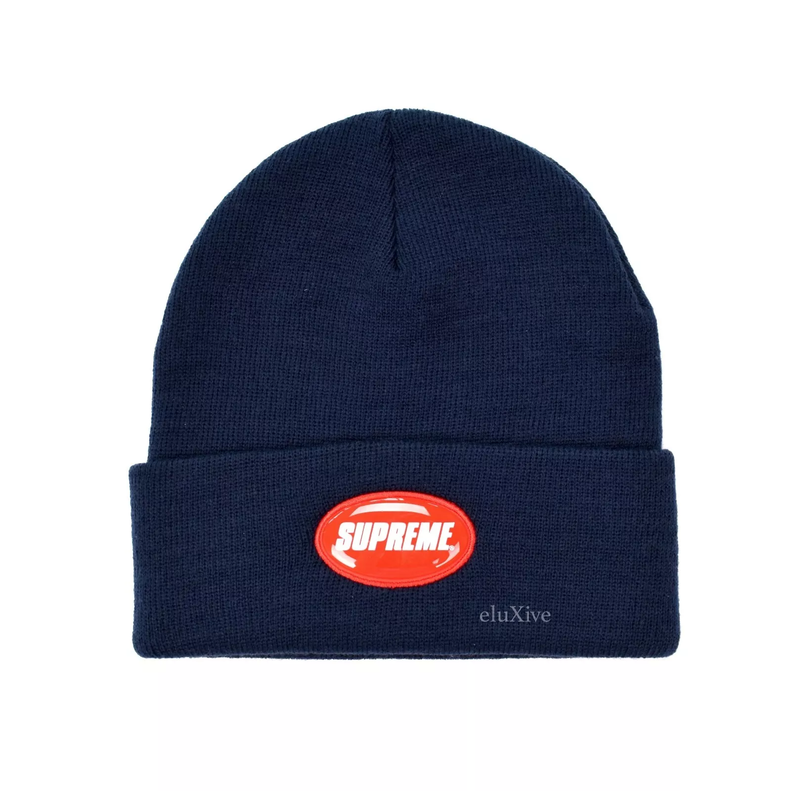 Bonnet homme Supreme NY bleu marine rouge patch caoutchouc logo SS18 AUTHENTIQUE neuf avec étiquette