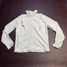 True Vintage White Cotton Cottagecore Back Button Up Blouse Victorian Style Sz S